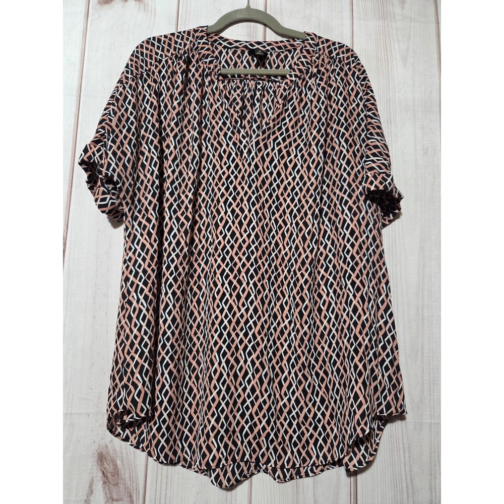 Worthington‎ Womens Geometric Print Chiffon Tunic Top Blouse XL Black Pink White